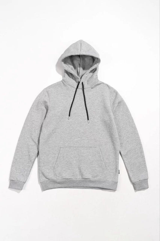 Erkek Uzun Kol Kapşonlu Basic Sweatshirt hoodie - Gri