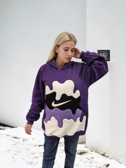 Kadın Asimetrik Parçalı Kapüşonlu Sweatshirt - Mor