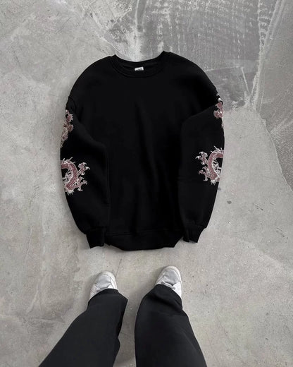 Kadın Bisiklet Yaka Baskılı SweatShirt - Siyah