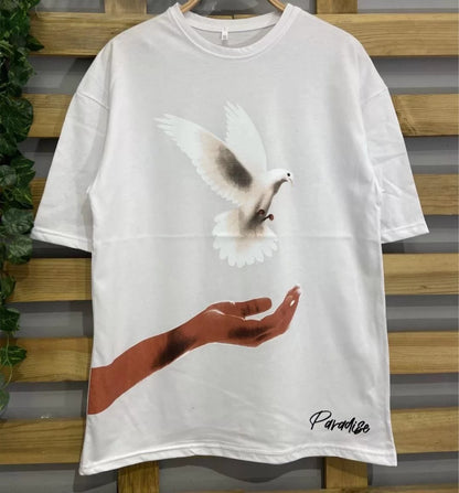 Kadın Dijital Baskılı T-Shirt - Beyaz