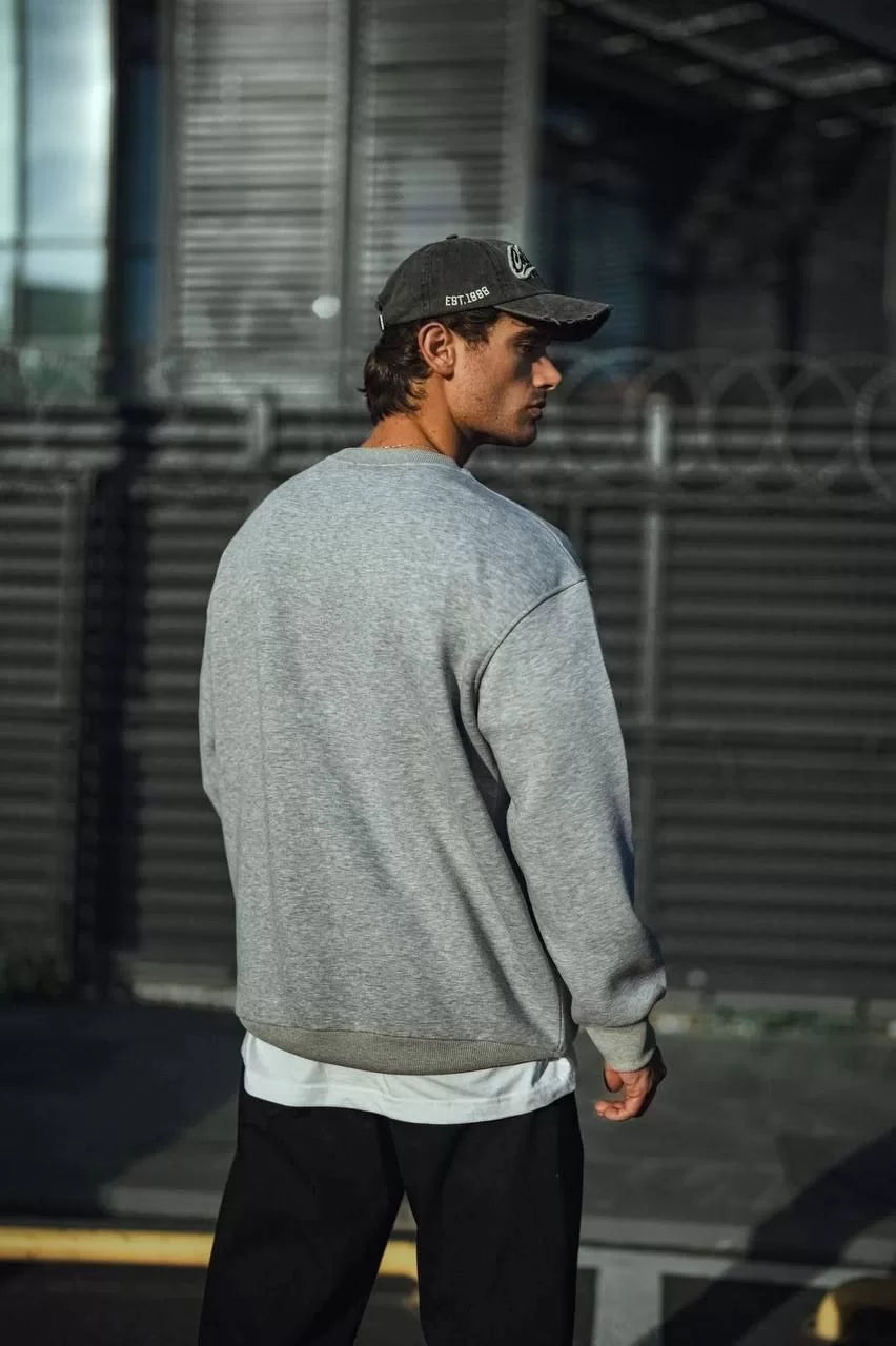 Kışlık Bisiklet Yaka Üç İplik Basic SweatShirt - Gri