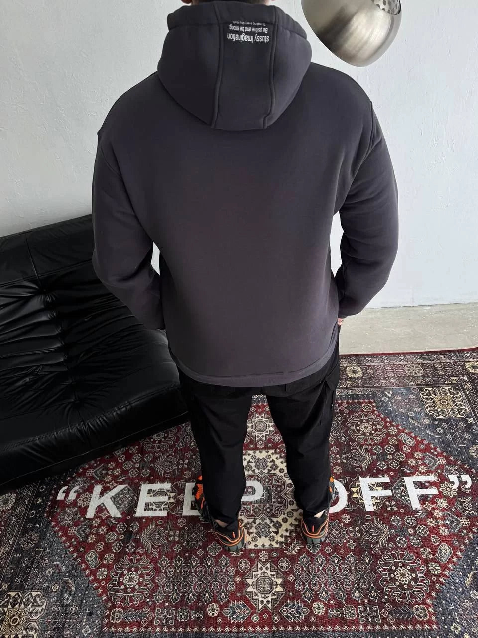 Üç İplik Kapşonlu Baskılı SweatShirt - Füme