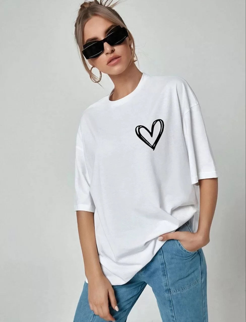 Unisex Baskılı Oversize T-Shirt - Beyaz