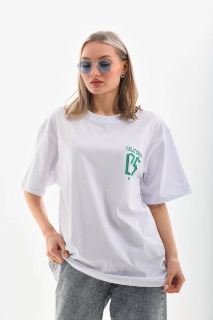 Unisex Baskılı Oversize T-Shirt - Beyaz