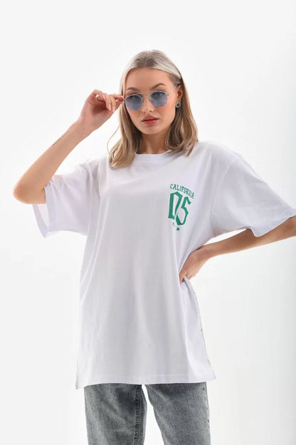 Unisex Baskılı Oversize T-Shirt - Beyaz