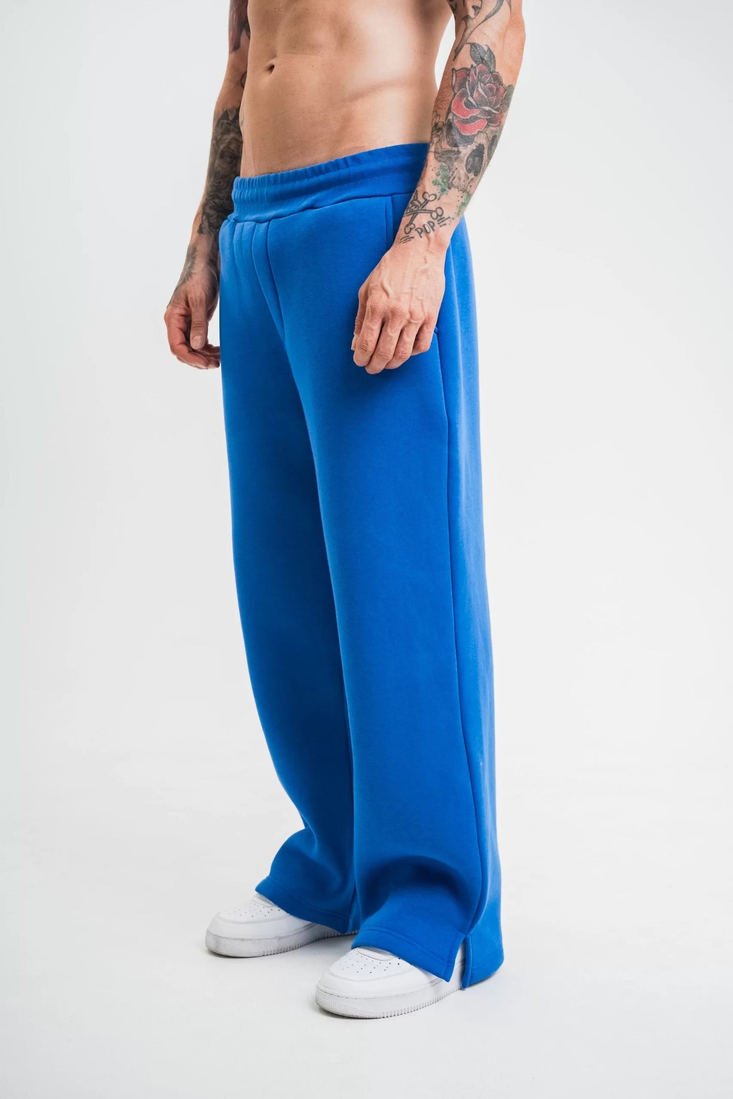 Unisex Boru Paça Baggy Eşofman Pantalon - Mavi