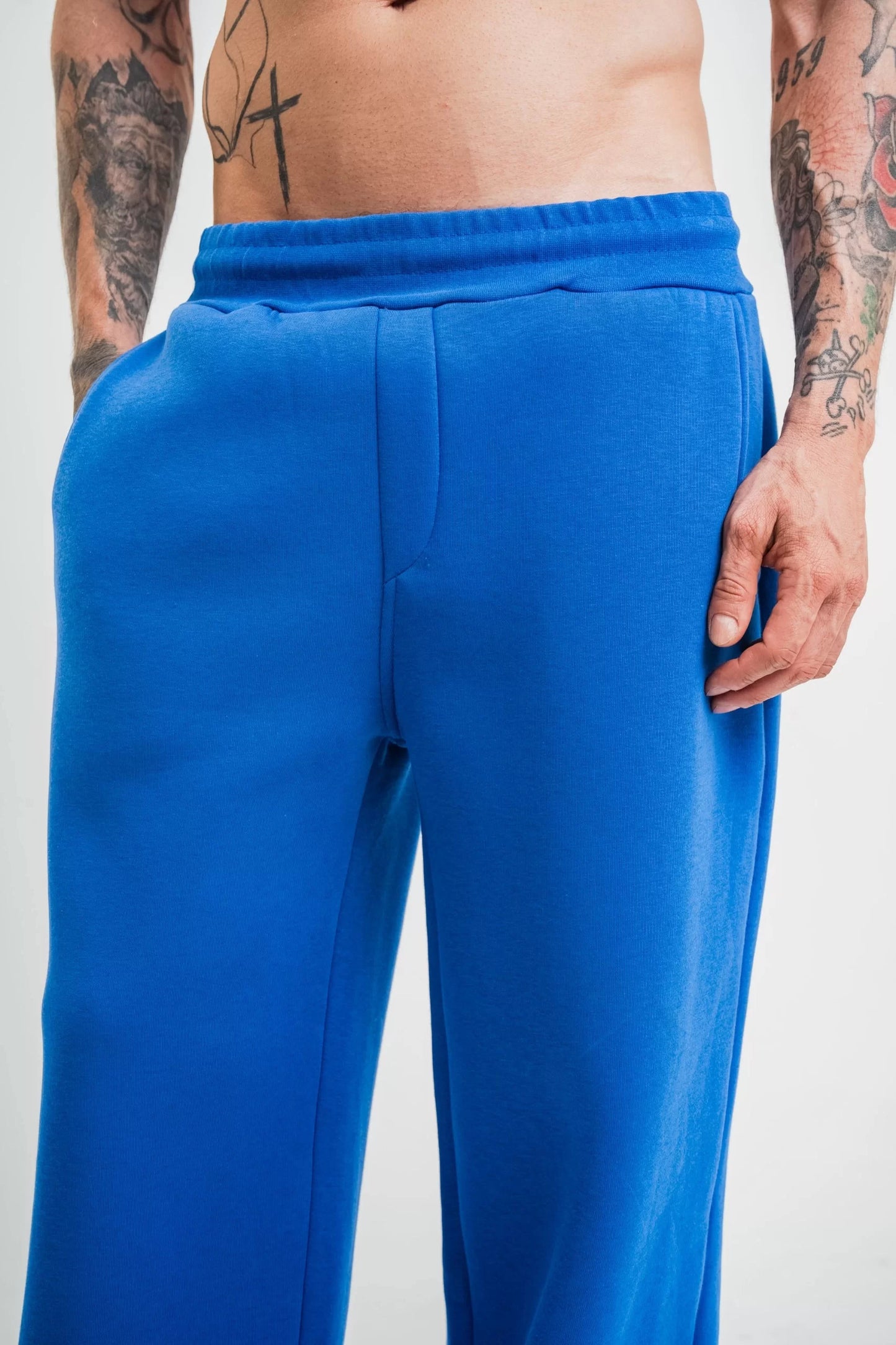 Unisex Boru Paça Baggy Eşofman Pantalon - Mavi