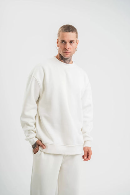 Uzun Kol Bisiklet Yaka Basic SweatShirt - Beyaz