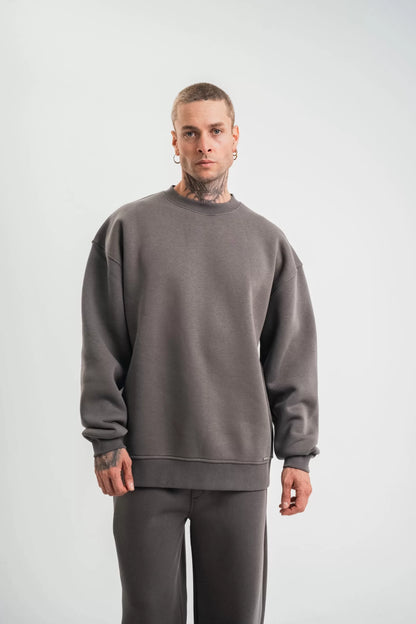 Uzun Kol Bisiklet Yaka Basic SweatShirt - Füme