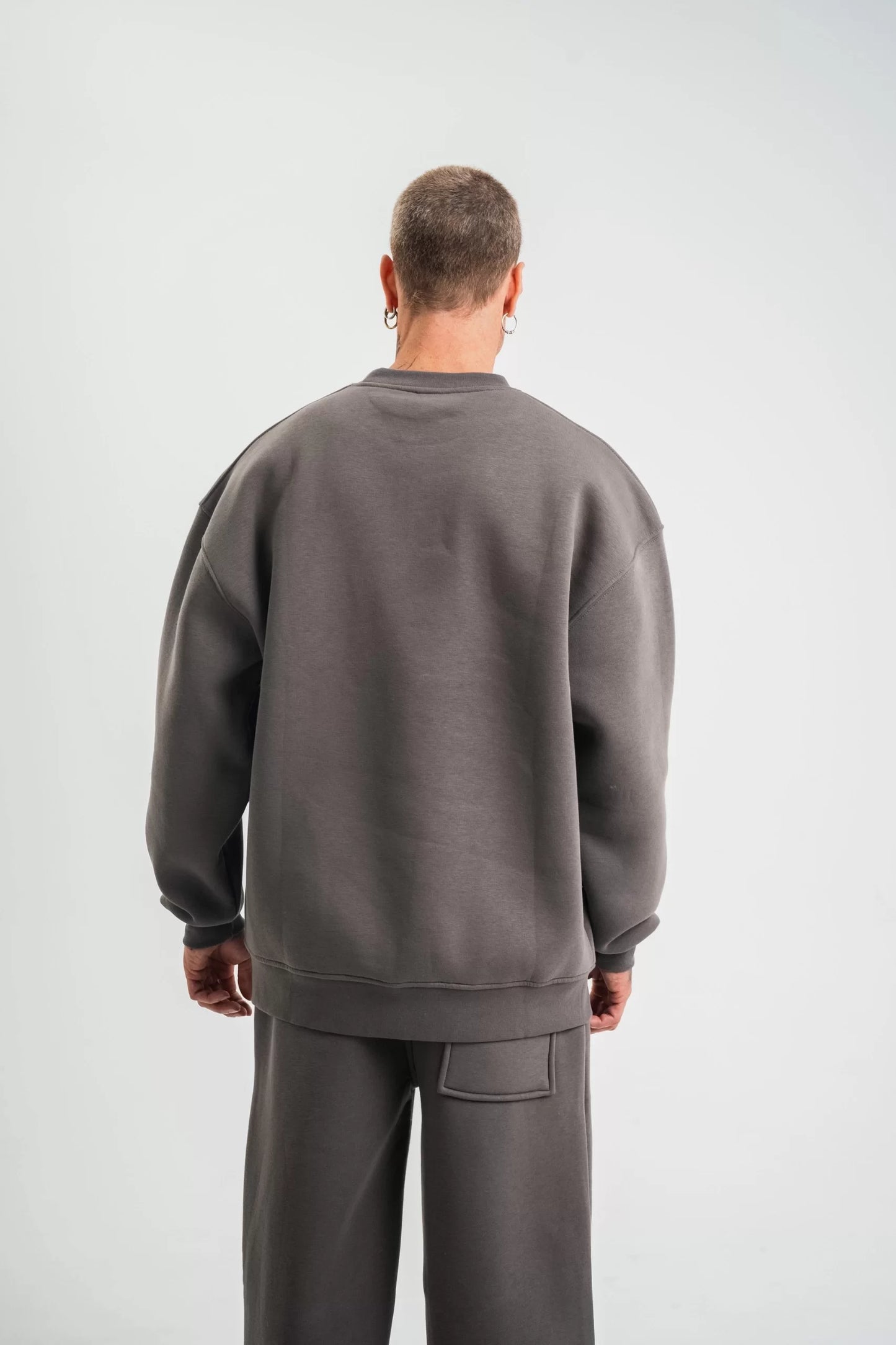 Uzun Kol Bisiklet Yaka Basic SweatShirt - Füme