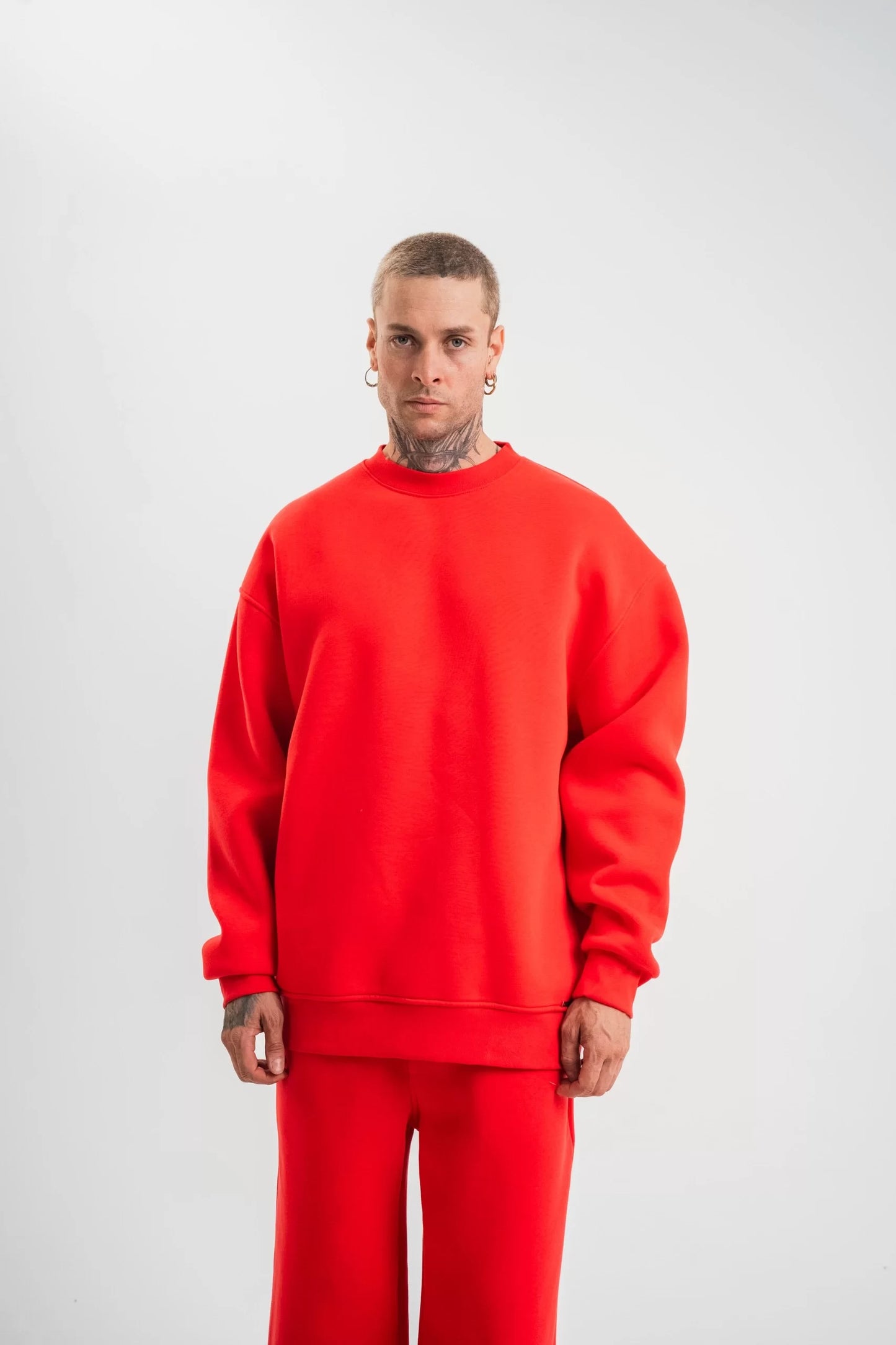 Uzun Kol Bisiklet Yaka Basic SweatShirt - Kırmızı