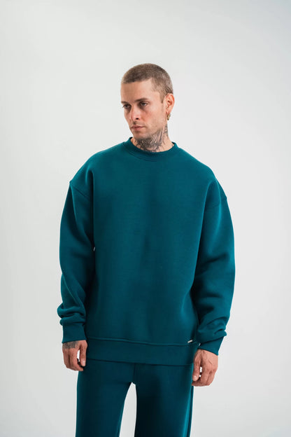 Uzun Kol Bisiklet Yaka Basic SweatShirt - Koyu Deniz Yeşili