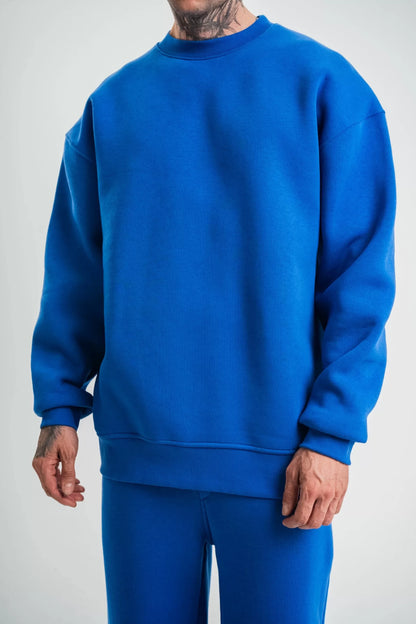 Uzun Kol Bisiklet Yaka Basic SweatShirt - Mavi