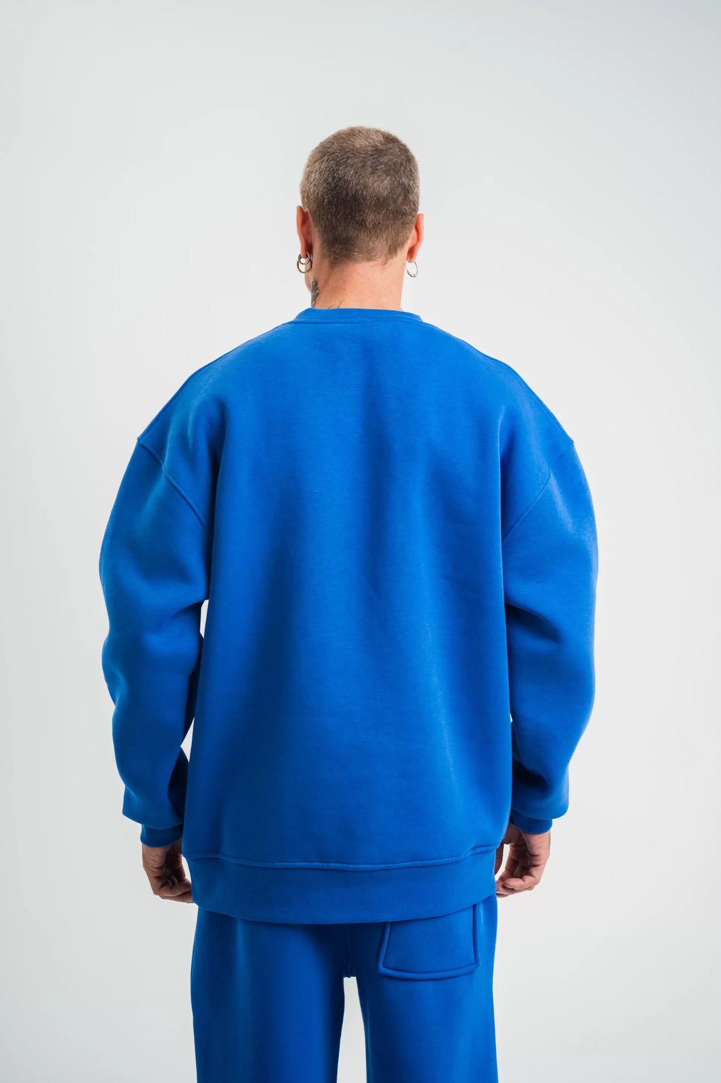 Uzun Kol Bisiklet Yaka Basic SweatShirt - Mavi