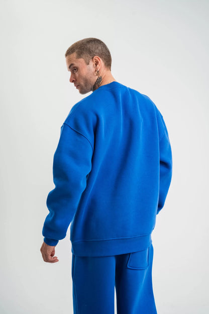 Uzun Kol Bisiklet Yaka Basic SweatShirt - Mavi