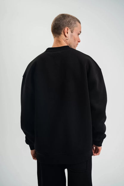 Uzun Kol Bisiklet Yaka Basic SweatShirt - Siyah