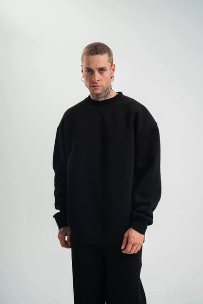 Uzun Kol Bisiklet Yaka Basic SweatShirt - Siyah